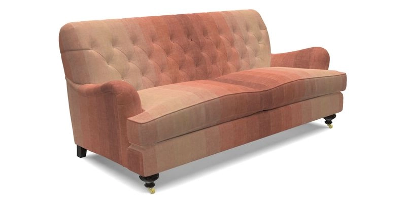 Chiddingfold 3 Seater Sofa in Omega Velvet Tawny Velvet and V&A Threads of India Regal Arabesque Flame with scatters in Sulawesi Splendour Jasper