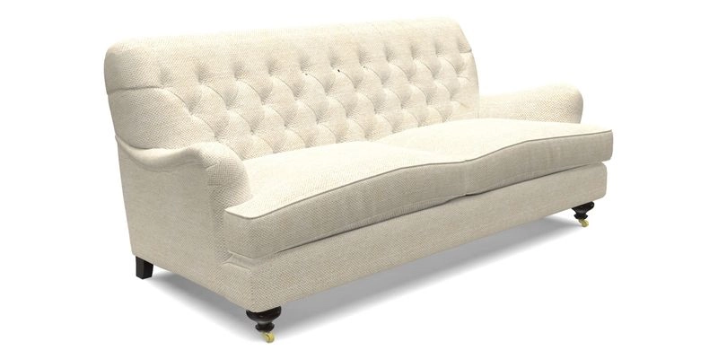 Chiddingfold 3 Seater Sofa in Omega Velvet Tawny Velvet and V&A Threads of India Regal Arabesque Flame with scatters in Sulawesi Splendour Jasper