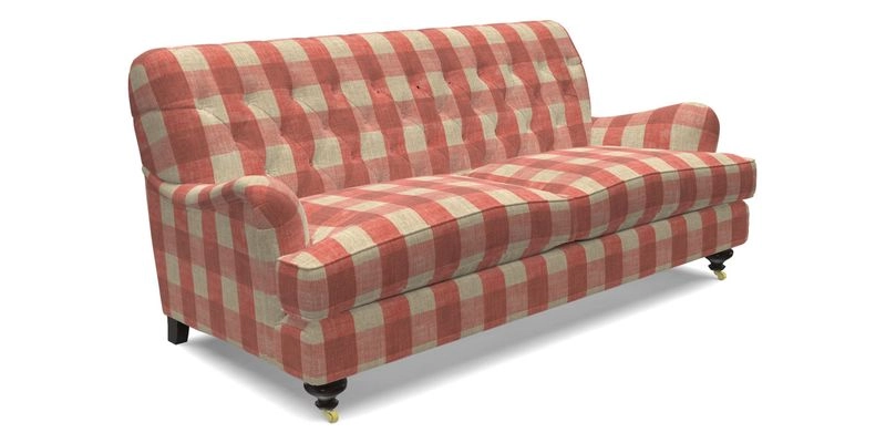 Chiddingfold 3 Seater Sofa in Omega Velvet Tawny Velvet and V&A Threads of India Regal Arabesque Flame with scatters in Sulawesi Splendour Jasper