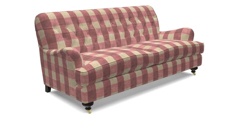 Chiddingfold 3 Seater Sofa in Omega Velvet Tawny Velvet and V&A Threads of India Regal Arabesque Flame with scatters in Sulawesi Splendour Jasper