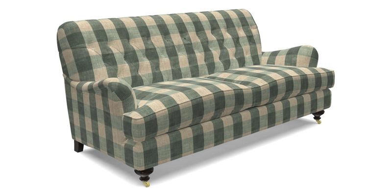 Chiddingfold 3 Seater Sofa in Omega Velvet Tawny Velvet and V&A Threads of India Regal Arabesque Flame with scatters in Sulawesi Splendour Jasper