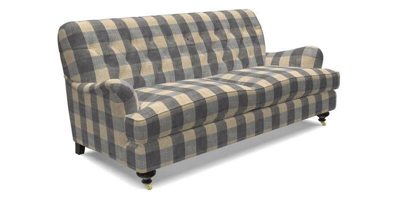 Chiddingfold 3 Seater Sofa in Omega Velvet Tawny Velvet and V&A Threads of India Regal Arabesque Flame with scatters in Sulawesi Splendour Jasper