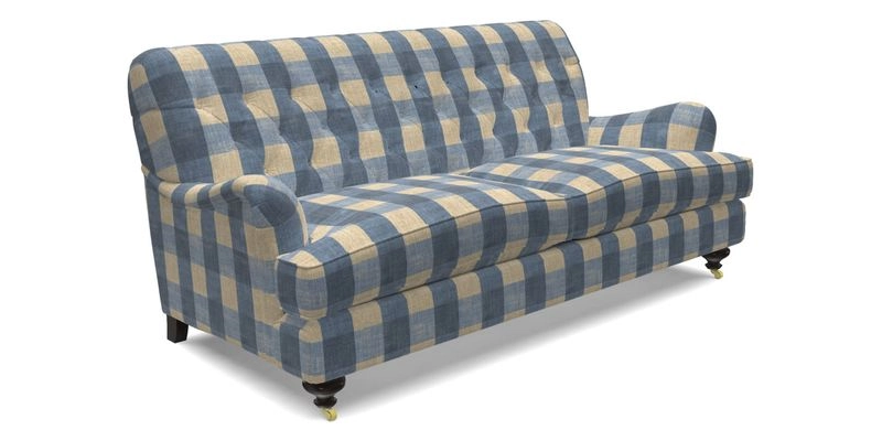 Chiddingfold 3 Seater Sofa in Omega Velvet Tawny Velvet and V&A Threads of India Regal Arabesque Flame with scatters in Sulawesi Splendour Jasper