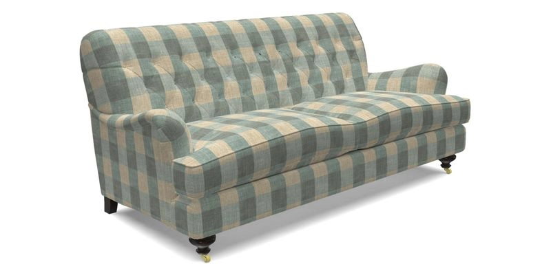 Chiddingfold 3 Seater Sofa in Omega Velvet Tawny Velvet and V&A Threads of India Regal Arabesque Flame with scatters in Sulawesi Splendour Jasper