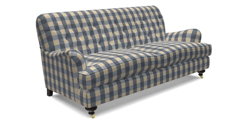 Chiddingfold 3 Seater Sofa in Omega Velvet Tawny Velvet and V&A Threads of India Regal Arabesque Flame with scatters in Sulawesi Splendour Jasper