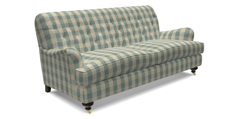 Chiddingfold 3 Seater Sofa in Omega Velvet Tawny Velvet and V&A Threads of India Regal Arabesque Flame with scatters in Sulawesi Splendour Jasper