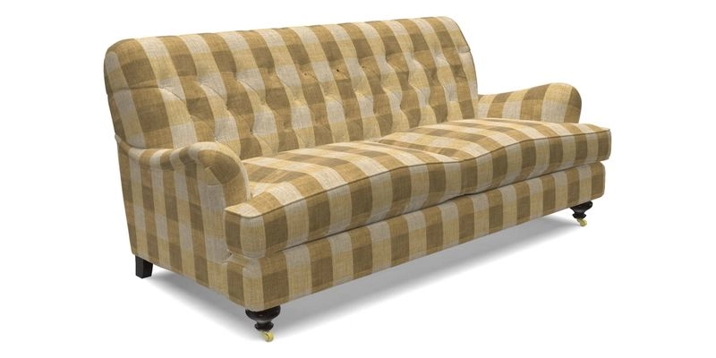 Chiddingfold 3 Seater Sofa in Omega Velvet Tawny Velvet and V&A Threads of India Regal Arabesque Flame with scatters in Sulawesi Splendour Jasper