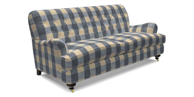 Chiddingfold 3 Seater Sofa in Omega Velvet Tawny Velvet and V&A Threads of India Regal Arabesque Flame with scatters in Sulawesi Splendour Jasper