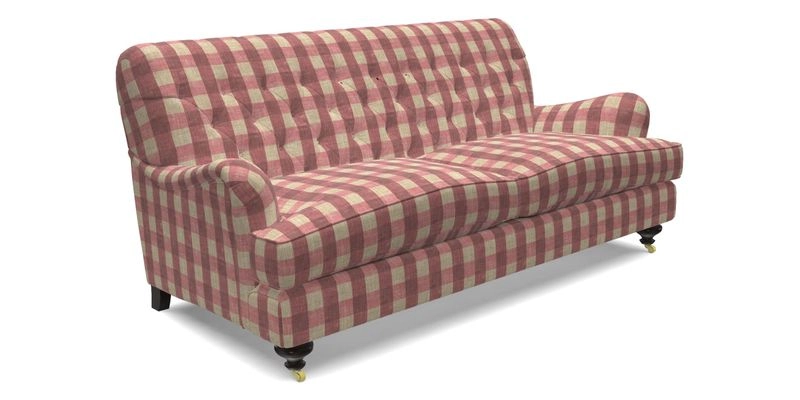 Chiddingfold 3 Seater Sofa in Omega Velvet Tawny Velvet and V&A Threads of India Regal Arabesque Flame with scatters in Sulawesi Splendour Jasper