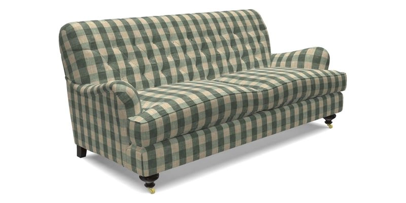 Chiddingfold 3 Seater Sofa in Omega Velvet Tawny Velvet and V&A Threads of India Regal Arabesque Flame with scatters in Sulawesi Splendour Jasper