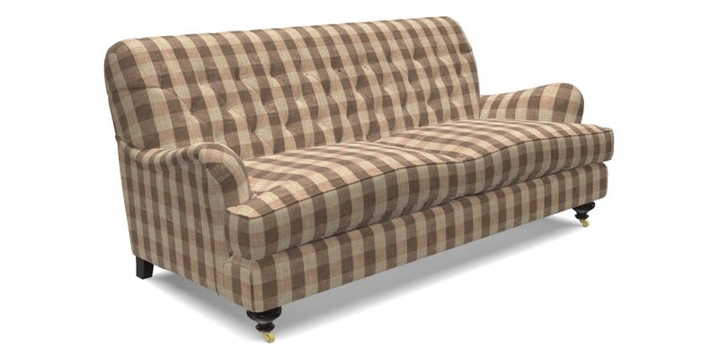 Chiddingfold 3 Seater Sofa in Omega Velvet Tawny Velvet and V&A Threads of India Regal Arabesque Flame with scatters in Sulawesi Splendour Jasper