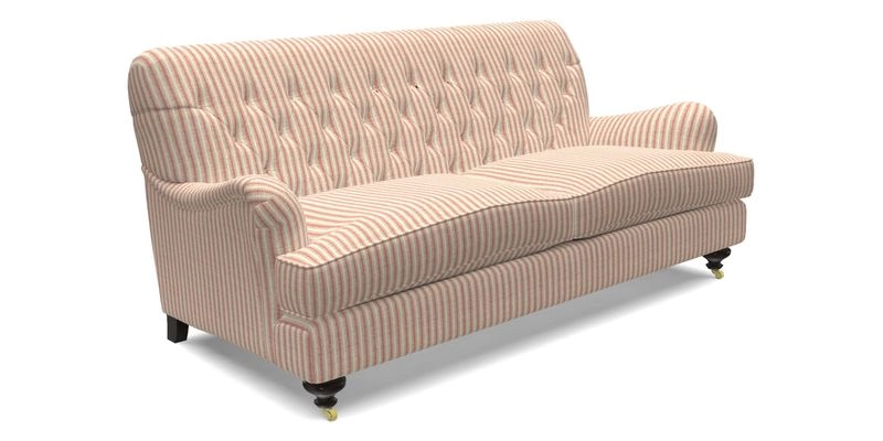 Chiddingfold 3 Seater Sofa in Omega Velvet Tawny Velvet and V&A Threads of India Regal Arabesque Flame with scatters in Sulawesi Splendour Jasper