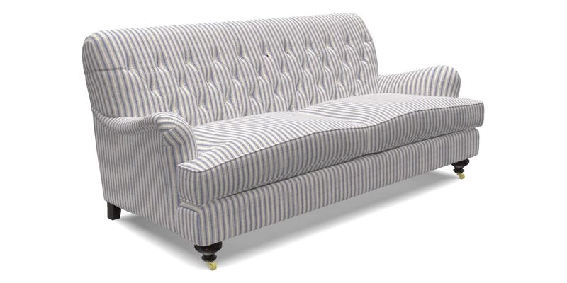 Chiddingfold 3 Seater Sofa in Omega Velvet Tawny Velvet and V&A Threads of India Regal Arabesque Flame with scatters in Sulawesi Splendour Jasper