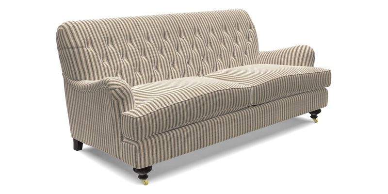 Chiddingfold 3 Seater Sofa in Omega Velvet Tawny Velvet and V&A Threads of India Regal Arabesque Flame with scatters in Sulawesi Splendour Jasper