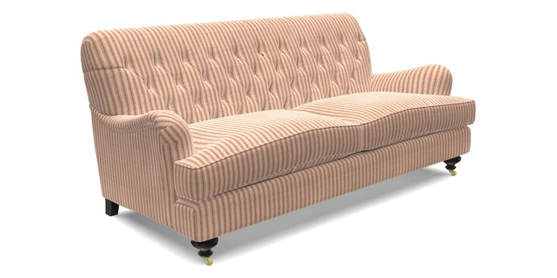 Chiddingfold 3 Seater Sofa in Omega Velvet Tawny Velvet and V&A Threads of India Regal Arabesque Flame with scatters in Sulawesi Splendour Jasper