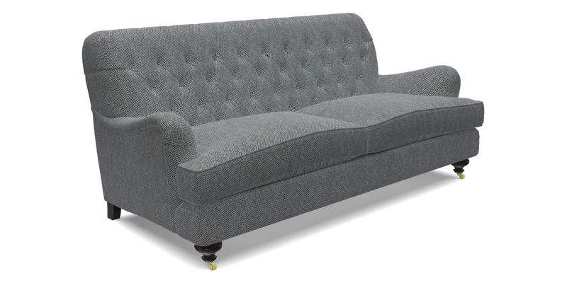 Chiddingfold 3 Seater Sofa in Omega Velvet Tawny Velvet and V&A Threads of India Regal Arabesque Flame with scatters in Sulawesi Splendour Jasper