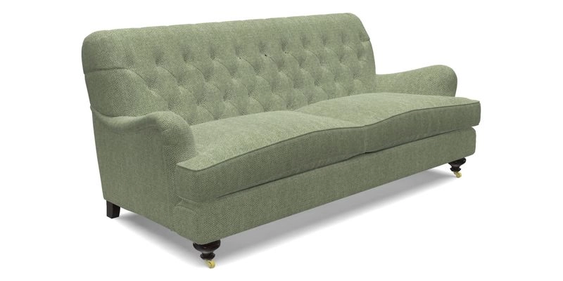 Chiddingfold 3 Seater Sofa in Omega Velvet Tawny Velvet and V&A Threads of India Regal Arabesque Flame with scatters in Sulawesi Splendour Jasper