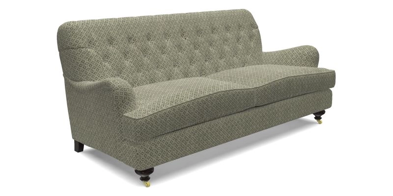 Chiddingfold 3 Seater Sofa in Omega Velvet Tawny Velvet and V&A Threads of India Regal Arabesque Flame with scatters in Sulawesi Splendour Jasper