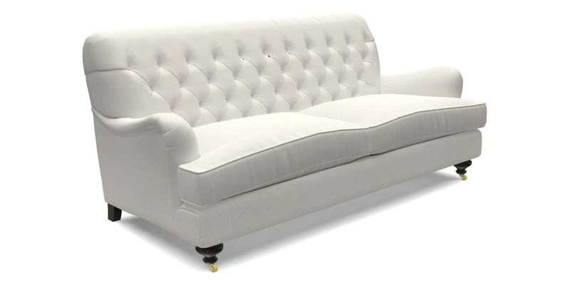 Chiddingfold 3 Seater Sofa in Omega Velvet Tawny Velvet and V&A Threads of India Regal Arabesque Flame with scatters in Sulawesi Splendour Jasper