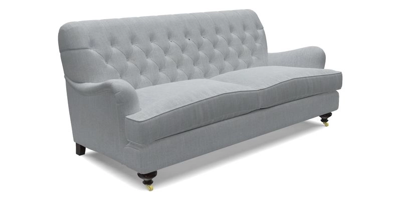 Chiddingfold 3 Seater Sofa in Omega Velvet Tawny Velvet and V&A Threads of India Regal Arabesque Flame with scatters in Sulawesi Splendour Jasper