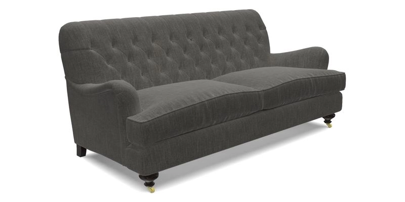 Chiddingfold 3 Seater Sofa in Omega Velvet Tawny Velvet and V&A Threads of India Regal Arabesque Flame with scatters in Sulawesi Splendour Jasper