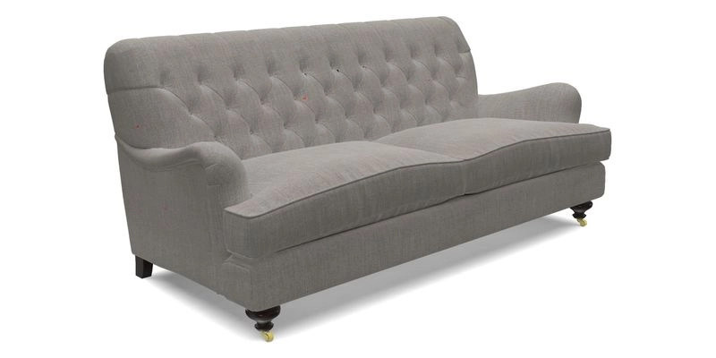 Chiddingfold 3 Seater Sofa in Omega Velvet Tawny Velvet and V&A Threads of India Regal Arabesque Flame with scatters in Sulawesi Splendour Jasper