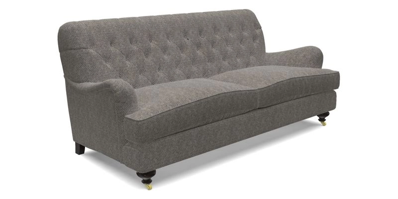 Chiddingfold 3 Seater Sofa in Omega Velvet Tawny Velvet and V&A Threads of India Regal Arabesque Flame with scatters in Sulawesi Splendour Jasper