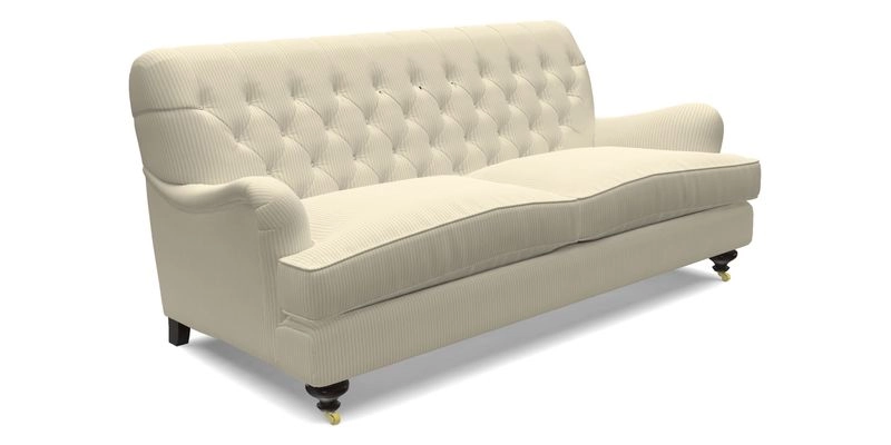 Chiddingfold 3 Seater Sofa in Omega Velvet Tawny Velvet and V&A Threads of India Regal Arabesque Flame with scatters in Sulawesi Splendour Jasper