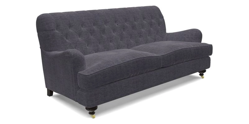 Chiddingfold 3 Seater Sofa in Omega Velvet Tawny Velvet and V&A Threads of India Regal Arabesque Flame with scatters in Sulawesi Splendour Jasper