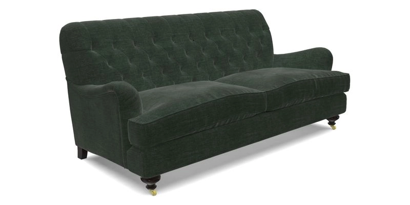 Chiddingfold 3 Seater Sofa in Omega Velvet Tawny Velvet and V&A Threads of India Regal Arabesque Flame with scatters in Sulawesi Splendour Jasper