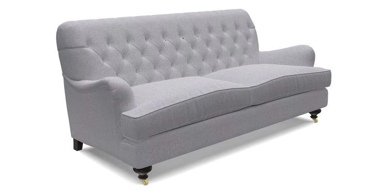 Chiddingfold 3 Seater Sofa in Omega Velvet Tawny Velvet and V&A Threads of India Regal Arabesque Flame with scatters in Sulawesi Splendour Jasper