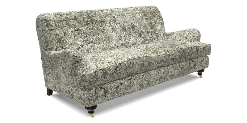 Chiddingfold 3 Seater Sofa in Omega Velvet Tawny Velvet and V&A Threads of India Regal Arabesque Flame with scatters in Sulawesi Splendour Jasper