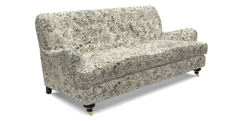 Chiddingfold 3 Seater Sofa in Omega Velvet Tawny Velvet and V&A Threads of India Regal Arabesque Flame with scatters in Sulawesi Splendour Jasper