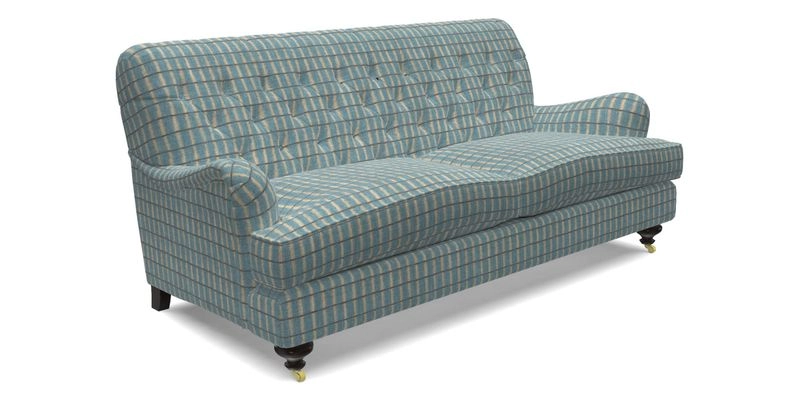 Chiddingfold 3 Seater Sofa in Omega Velvet Tawny Velvet and V&A Threads of India Regal Arabesque Flame with scatters in Sulawesi Splendour Jasper