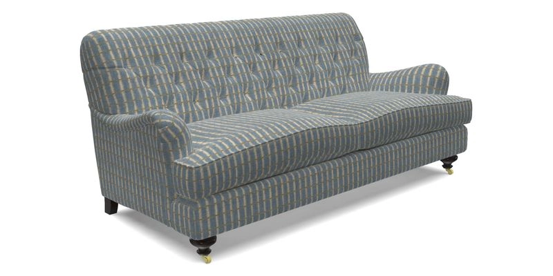 Chiddingfold 3 Seater Sofa in Omega Velvet Tawny Velvet and V&A Threads of India Regal Arabesque Flame with scatters in Sulawesi Splendour Jasper