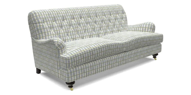 Chiddingfold 3 Seater Sofa in Omega Velvet Tawny Velvet and V&A Threads of India Regal Arabesque Flame with scatters in Sulawesi Splendour Jasper