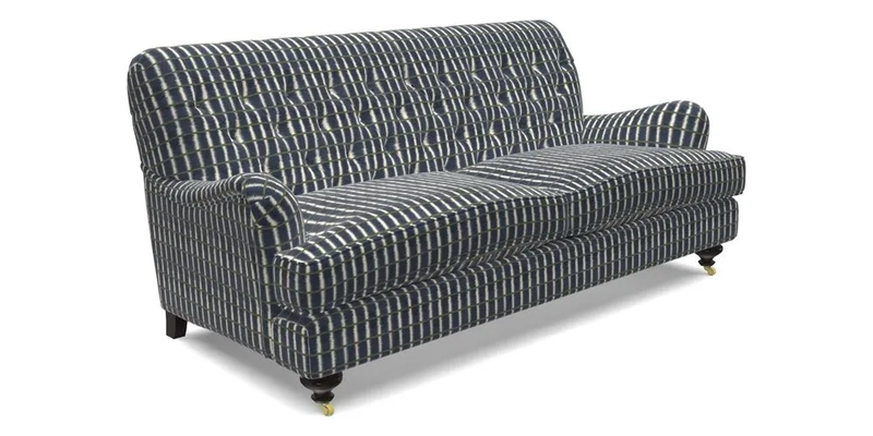 Chiddingfold 3 Seater Sofa in Omega Velvet Tawny Velvet and V&A Threads of India Regal Arabesque Flame with scatters in Sulawesi Splendour Jasper