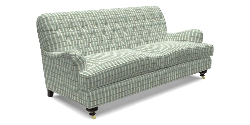 Chiddingfold 3 Seater Sofa in Omega Velvet Tawny Velvet and V&A Threads of India Regal Arabesque Flame with scatters in Sulawesi Splendour Jasper