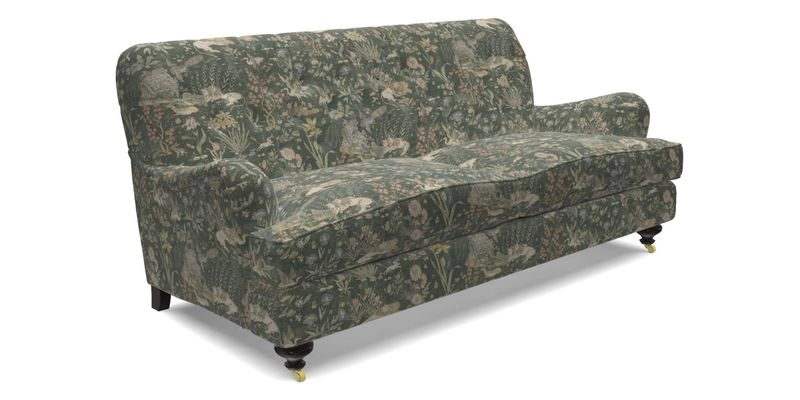 Chiddingfold 3 Seater Sofa in Omega Velvet Tawny Velvet and V&A Threads of India Regal Arabesque Flame with scatters in Sulawesi Splendour Jasper