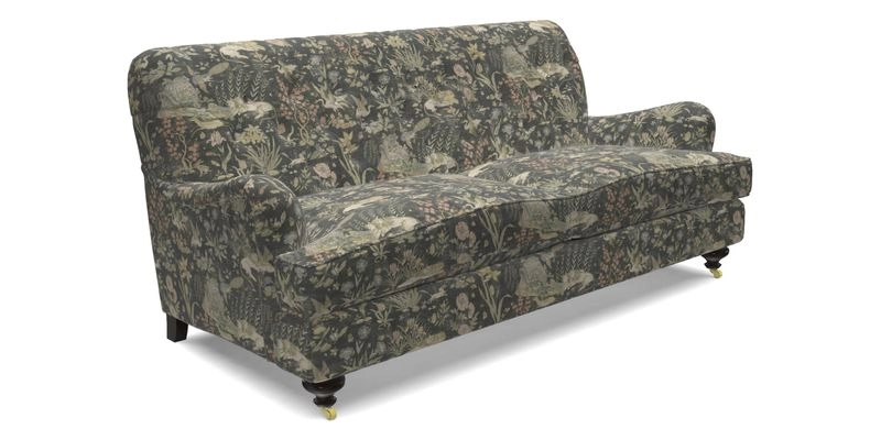 Chiddingfold 3 Seater Sofa in Omega Velvet Tawny Velvet and V&A Threads of India Regal Arabesque Flame with scatters in Sulawesi Splendour Jasper