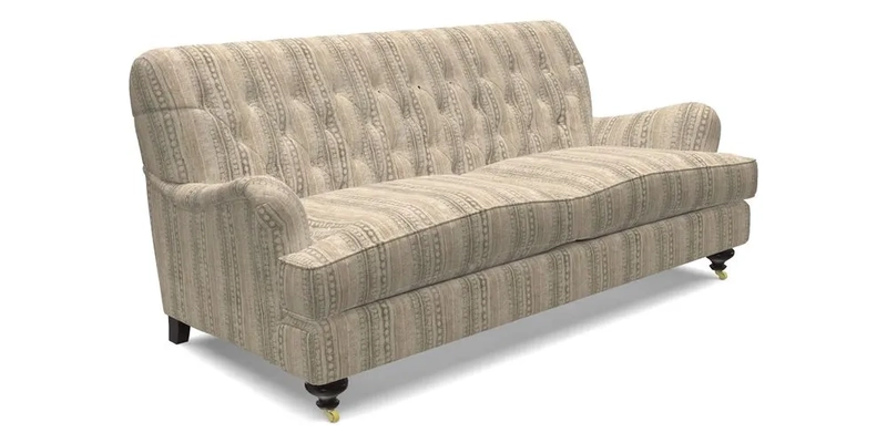 Chiddingfold 3 Seater Sofa in Omega Velvet Tawny Velvet and V&A Threads of India Regal Arabesque Flame with scatters in Sulawesi Splendour Jasper