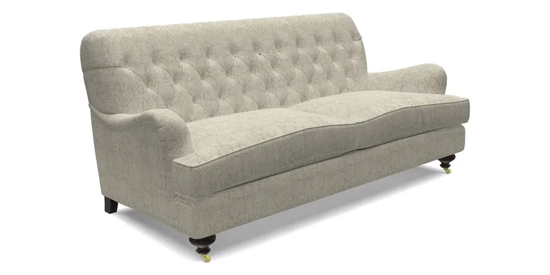 Chiddingfold 3 Seater Sofa in Omega Velvet Tawny Velvet and V&A Threads of India Regal Arabesque Flame with scatters in Sulawesi Splendour Jasper