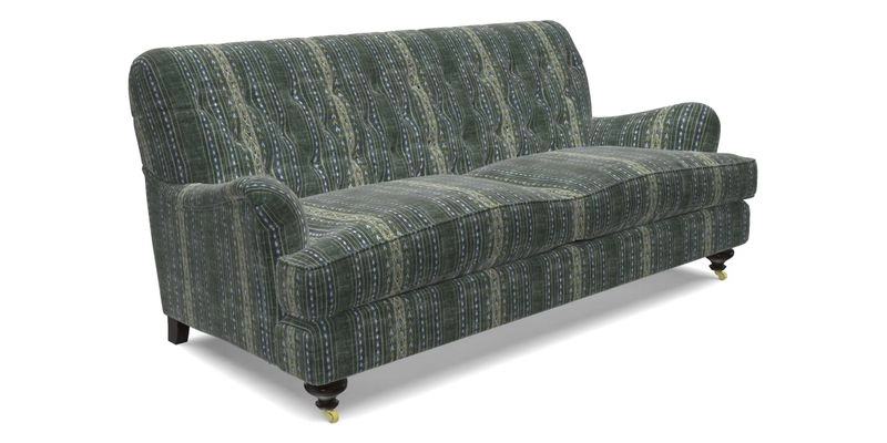 Chiddingfold 3 Seater Sofa in Omega Velvet Tawny Velvet and V&A Threads of India Regal Arabesque Flame with scatters in Sulawesi Splendour Jasper