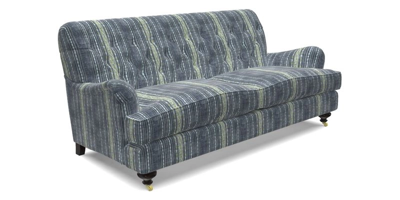 Chiddingfold 3 Seater Sofa in Omega Velvet Tawny Velvet and V&A Threads of India Regal Arabesque Flame with scatters in Sulawesi Splendour Jasper