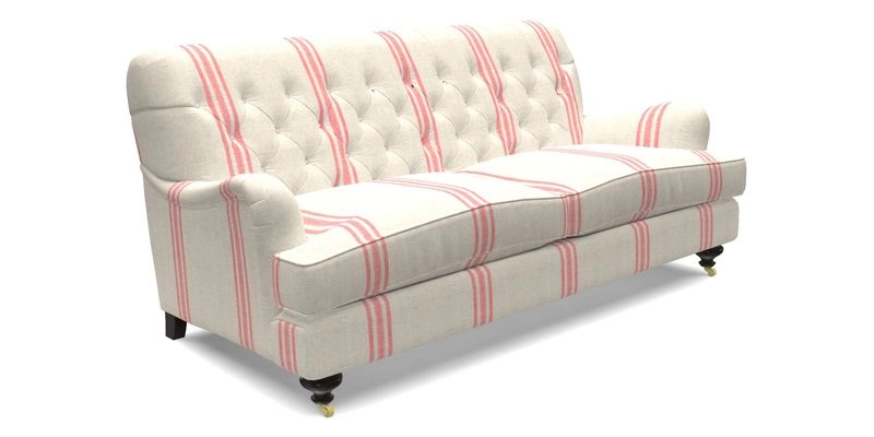 Chiddingfold 3 Seater Sofa in Omega Velvet Tawny Velvet and V&A Threads of India Regal Arabesque Flame with scatters in Sulawesi Splendour Jasper