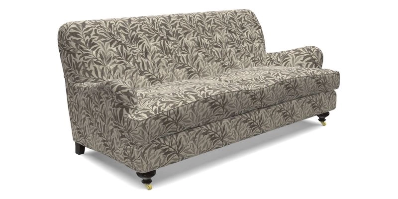 Chiddingfold 3 Seater Sofa in Omega Velvet Tawny Velvet and V&A Threads of India Regal Arabesque Flame with scatters in Sulawesi Splendour Jasper