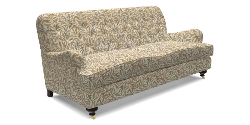 Chiddingfold 3 Seater Sofa in Omega Velvet Tawny Velvet and V&A Threads of India Regal Arabesque Flame with scatters in Sulawesi Splendour Jasper