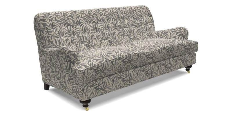 Chiddingfold 3 Seater Sofa in Omega Velvet Tawny Velvet and V&A Threads of India Regal Arabesque Flame with scatters in Sulawesi Splendour Jasper