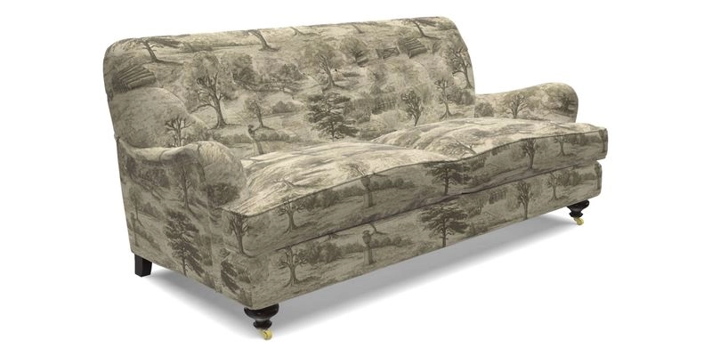 Chiddingfold 3 Seater Sofa in Omega Velvet Tawny Velvet and V&A Threads of India Regal Arabesque Flame with scatters in Sulawesi Splendour Jasper