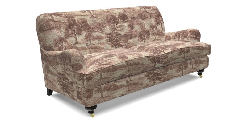 Chiddingfold 3 Seater Sofa in Omega Velvet Tawny Velvet and V&A Threads of India Regal Arabesque Flame with scatters in Sulawesi Splendour Jasper